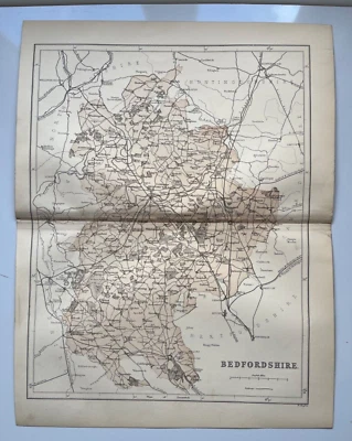 1868 antiguo cromolitógrafo mapa del condado de Bedfordshire Inglaterra Foto 1 de 4