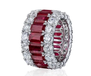 8.98CT Deep Red Ruby With 7.06CT White Cubic Zirconia Luxury Wedding Women Band - Picture 1 of 3