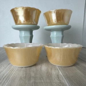 Set of 4 FIRE KING PEACH LUSTER DESSERT RAMEKIN CUSTARD PUDDING CUP BOWL 3.75” - Picture 1 of 23