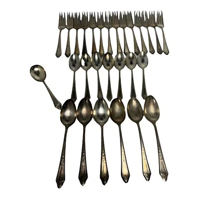 Placa Oneida Tudor Talheres Comunitários Padrão Vintage 28 PEÇAS PRATA-PLACA - Imagem 1 de 4