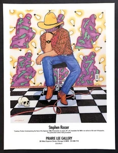 1989 Stephen Rosser ""Pensador vaquero contemplando"" pintura anuncio de la galería de Chicago" - Imagen 1 de 1