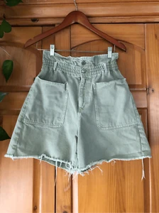 Zara High Waist Paper Bag Denim Shorts Elastic Waistband SZ 6 - Picture 1 of 10