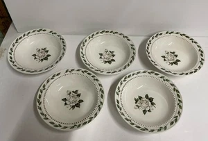 5 Hall Jewel Cameo Rose RimFruit Dessert Bowls White Roses Gold Mary Dunbar 1133 - Picture 1 of 3