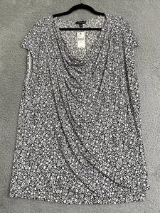 Lane Bryant Black & White Draped Jersey Floral Tunic Top Cowl Neck, Size 22/24 - Picture 1 of 10