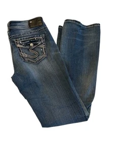 Silver Suki Surplus 17" Bootcut Jeans 29 x 31.5 Low Rise Blue Denim Thick Stitch - Picture 1 of 14
