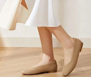 Vivaia Square Toe V Cut Camel Tan Ballet Flats Size 38 | 7 - 7.5 - Picture 1 of 14