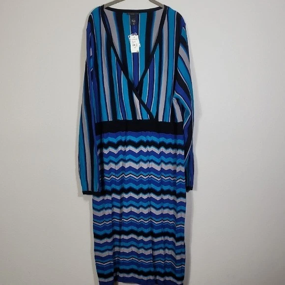 Новый с Ярлыками Lane Bryant вязаный свитер платье размер 26/28 3 X синий длинным рукавом полоски эластичной - Изображение 1 из 4