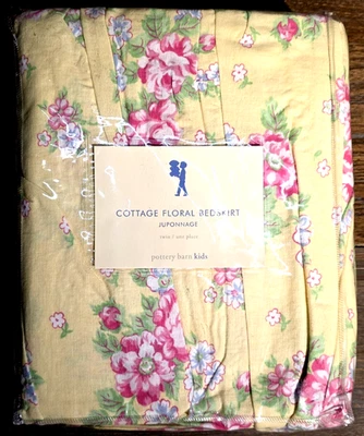 Falda de cama floral Pottery Barn Kids Twin Cottage algodón lino amarillo rosa floral Foto 1 de 3