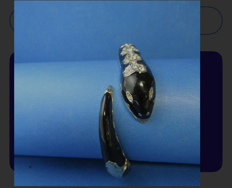 Черный с золотыми тонами и драгоценными камнями одиночная голова масштабированный змея браслет с кристаллом - Изображение 1 из 4