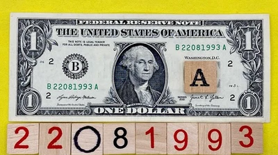 ￼22 August 1993 Birthday Date Note 22081993 A Fancy Serial Number $1 Dollar Bill - Image 1 of 4