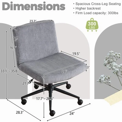 Criss Cross Chair Comfy Corduroy Cross Legged Office Desk Chair with Wheels - Image 1 of 4