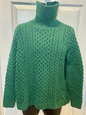 Lands End Cable Knit Fisherman Chunky Turtleneck Sweater Womens XL/ P Green - Image 1 of 4