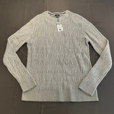 Express Mens Large Charcoal Gray Cable Knit Pullover 100% Cotton Sweater NWT - Image 1 of 4