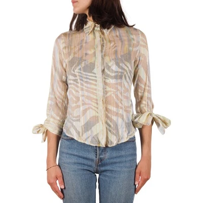 Blusa Just Cavalli vintage para mujer a rayas metálicas transparentes manga corbata IT 40 US 6 Foto 1 de 4