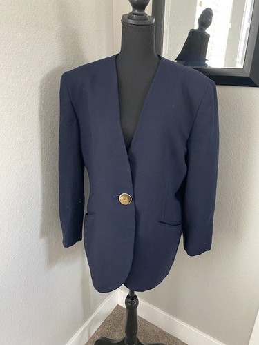 Giacca blazer lana VINTAGE Christian Dior blu navy bottoni oro taglia XL 18