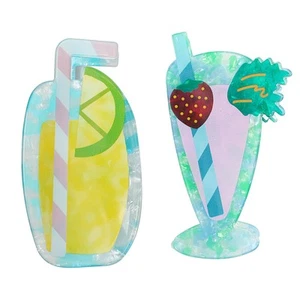 Fruit Drink Cup Hair Claw Clips 2 Piece Strawberry Lemon Women Girls Gift - Picture 1 of 7