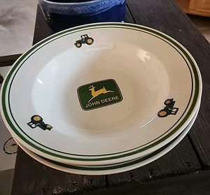 Set Of 2 Gibson John Deere Tractor Running Deere Green & Yellow Bowls 9 Inch  - Picture 1 of 6