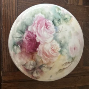 ANTIQUE VICTORIAN LIMOGES ARTIST SIGNED FLORAL ROSE LARGE DRESSER BOX 1850-1900 - Picture 1 of 11