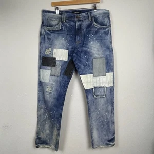 Pantalones de mezclilla Akoo No Rivals 40x34 Big Oak Fit pintura envejecida retazos para hombre’s - Imagen 1 de 11
