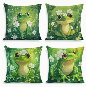 Juego de 4 piezas. Lindas fundas de almohada de lino de rana. ¡Actualiza tu decoración! - Imagen 1 de 4