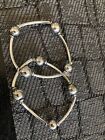 Cookie Lee Silver Tone Ball And Curved Bar Stretch Bracelet Set Of Two