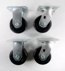 4" x 2" Phenolic Wheel Caster - Rigid (2EA) & Swivel (2EA) - Picture 1 of 6