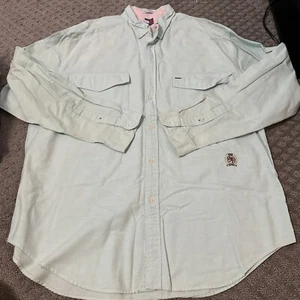 Vintage Tommy Hilfiger Button Up Shirt Men Large Blue Green Royal Long Sleeve - Picture 1 of 7