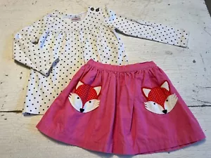 Girl's HANNA ANDERSSON/MINI BODEN Size 4-5 Polka Dot Top + Fox Skirt Outfit - Picture 1 of 3