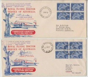 Stamps 1958 Royal Flying Doctor Service flight cachet pair covers signed pilots - Picture 1 of 2