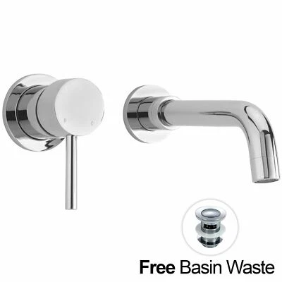REED WALL MOUNTED BATHROOM CHROME BASIN MONO MIXER TAP CURVED SPOUT *FREE WASTE*