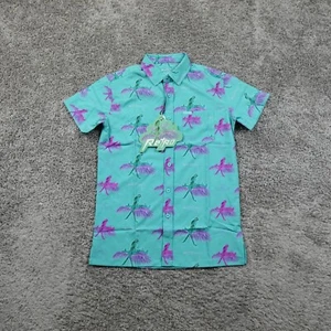 Camicia fucile retrò uomo XS seghetti e ara bottoni hawaiani piccoli pappagalli - Foto 1 di 8