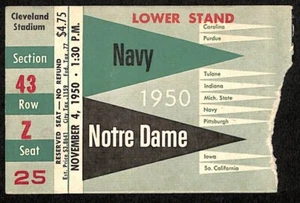 Boleto de partido de fútbol americano universitario Navy vs. Notre Dame 190214 del 4 de noviembre de 1950 - Imagen 1 de 2
