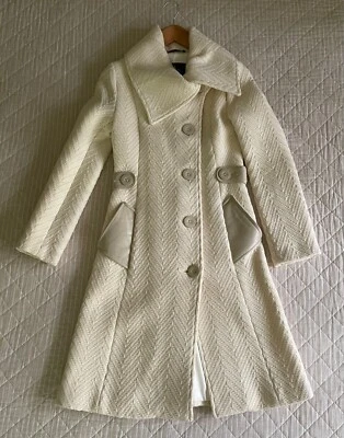 MACKAGE ABRIGO DE LANA VIRGEN RIBETE DE CUERO/TRENZADO BEIGE/MARFIL TALLA TP XS USADO Foto 1 de 4