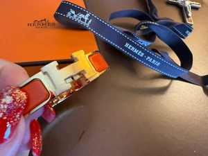 Bracciale Hermes Smalto Click H Oro Arancione PM Piccolo Braccialetto Clack Autentico NUOVO - Foto 1 di 24