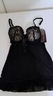Nwt Popsi Sz Small Lingerie Stretch Mesh Chemise Underwire And Gstring Panty Black