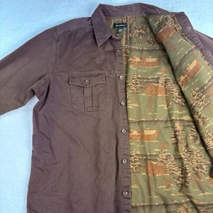 Men Eddie Bauer Flannel Lined Button Shirt Jacket Shacket Chore Camo Khaki XXLT - Picture 1 of 12