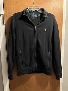 Polo Ralph Lauren Jacket Men's Small Black Full Zip Fleece Double Knit - Picture 1 of 10