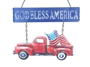 USA Truck Hanging Metal Welcome Door Sign American Flag Rustic Farmhouse - Picture 1 of 1