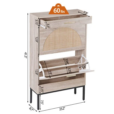 Zapatero moderno con 2 cajones abatibles para 12 pares de zapatos para entrada de ratán Foto 1 de 4