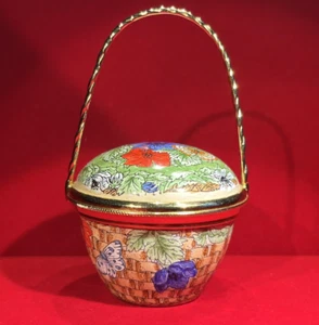 Staffordshire English Enamels Flower Basket Trinket Box - Picture 1 of 8