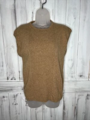 MUJER VINTAGE EVAN-PICONO BEIGE LANA DE CORDERO ANGORA COSTILLA SUÉTER CHALECO M Foto 1 de 4