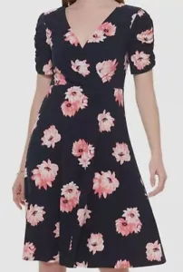 Tommy Hilfiger Women's Blue Surplice-Neck Fit & Flare Dress Size 12 - Picture 1 of 3