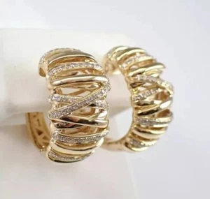 1Ct Round Lab Created Diamond Huggie Hoop Earrings In 14K Yellow Gold Plated - Picture 1 of 5