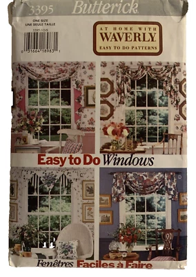 Window Treatment Sewing Pattern Scarf Valance Butterick 3395 Waverly Uncut 90s - Image 1 of 4