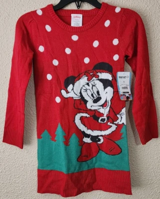 Disney Niñas Minnie Mouse Lunares Navidad Suéter Vestido Talla XS (4-5) NUEVO Foto 1 de 4