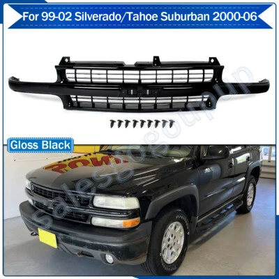 Gloss Black Front Grille For 1999-2002 Silverado 1500 / 2000-2006 Tahoe Suburban Foto 1 de 4