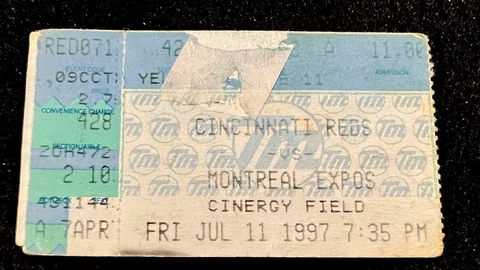 July 11 1997 Montreal Expos Reds Ticket Stub Deion Sanders Vladimir Guerrero Hit Cover