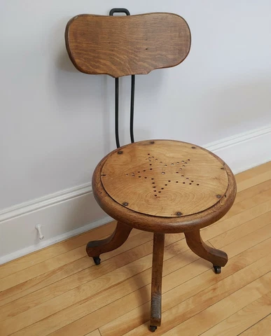 Antique Solid Oak And Cast Iron Swivel Chair Piano Chair Industrial Lone Star Cover