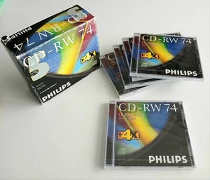 Philips CD-RW 650 Mo 4x 74 minutes Lot de 5 disques Neuf sous blister - Photo 1/4