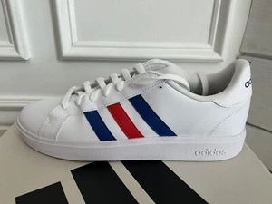 Adidas Grand Court Base 2.0 White Red Blue Mens Classic Sneakers GW9252 VL - Picture 1 of 7